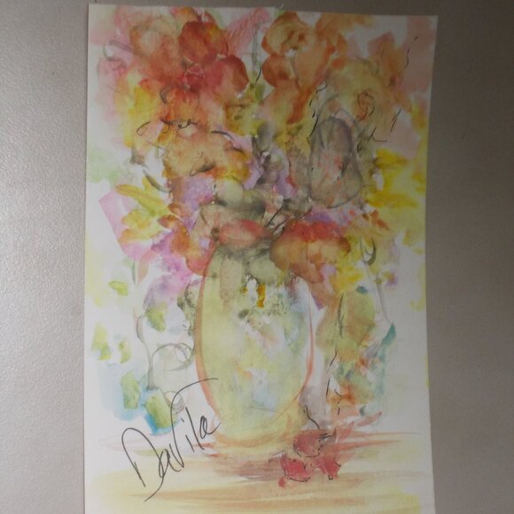 Original Collectable "Sunrise Floral" watercolor painting by Texas Artist Davila - Picture 2 of 5